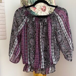 BCX Purple and Black Boho Off-Shoulder Blouse